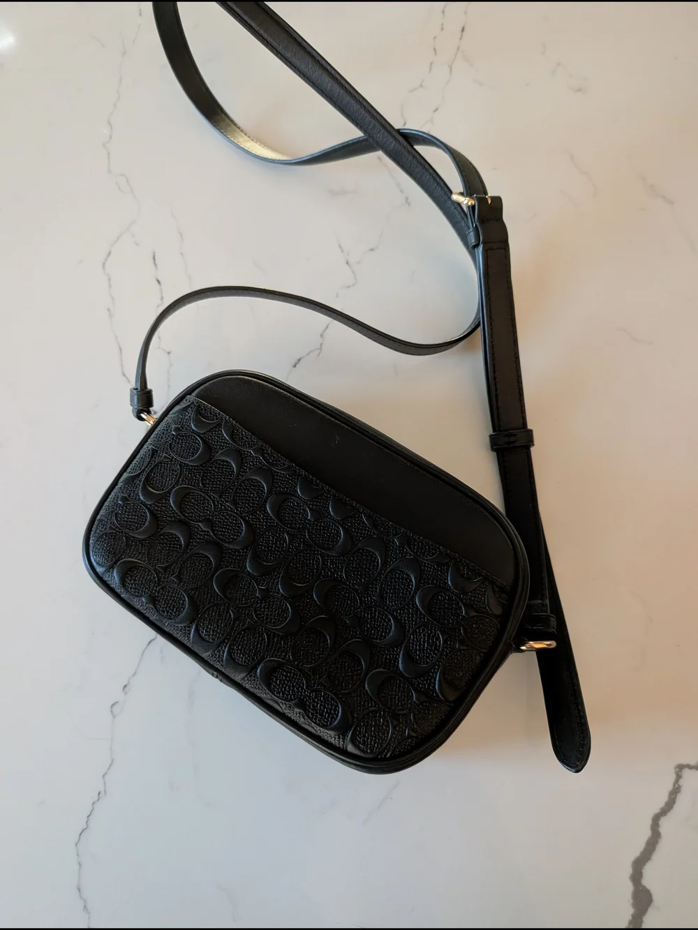 Coach Black Embossed Leather Crossbody Mini Jamie Camera Bag